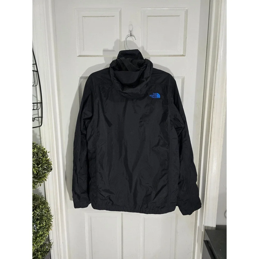 The North Face HyVent Rain Jacket Mens Small Black Blue Hooded Waterproof Coat
